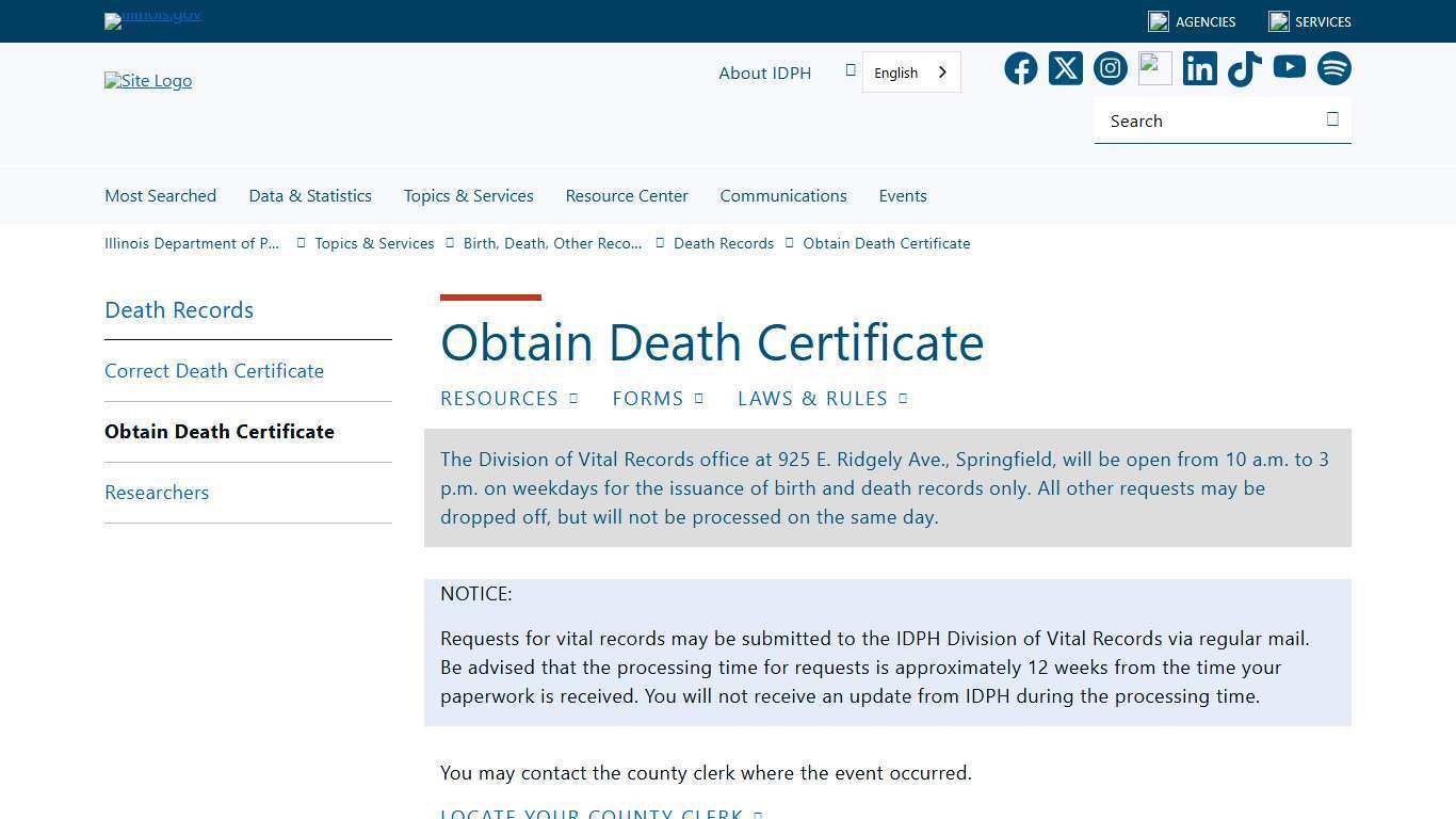 Obtain Death Certificate
